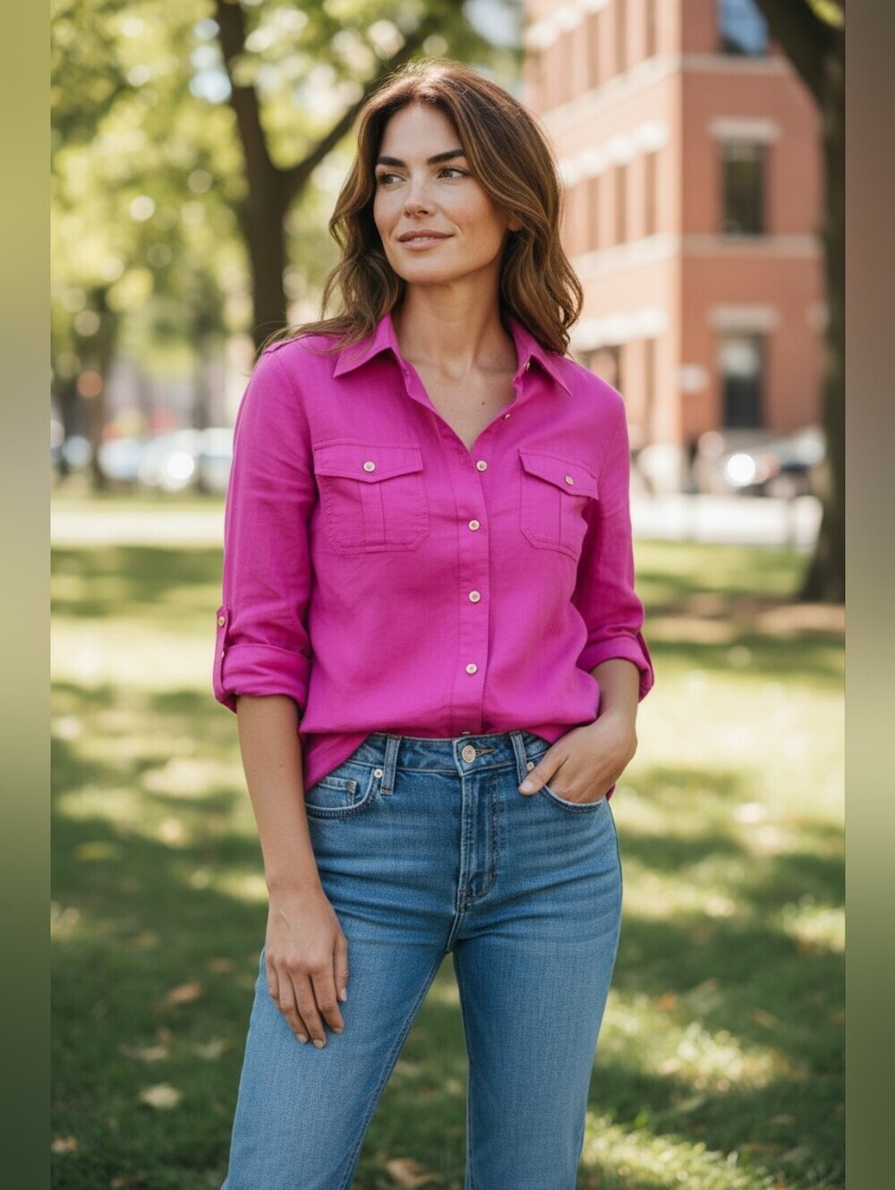 Tory Burch Magenta Brigette Long Sleeve Button-Down Utility Shirt Size 6 - Picture 8 of 9